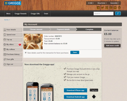 The Greggs Rewards website